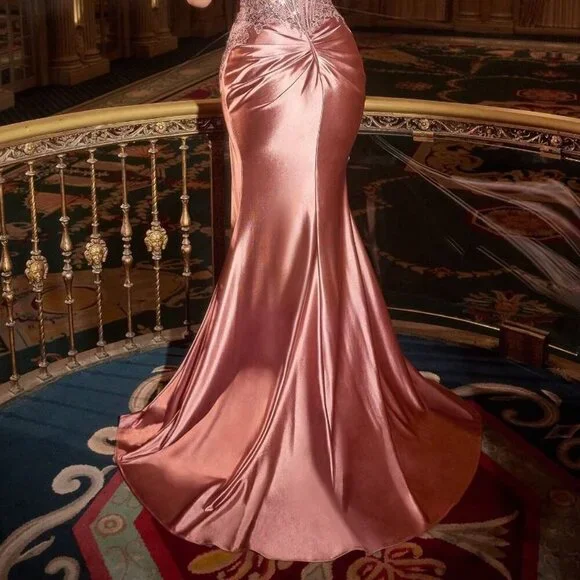 New Pageant Long Satin Gown w/ Sweetheart Neck & Beads Embellished CD KV1132 - Picture 6 of 9